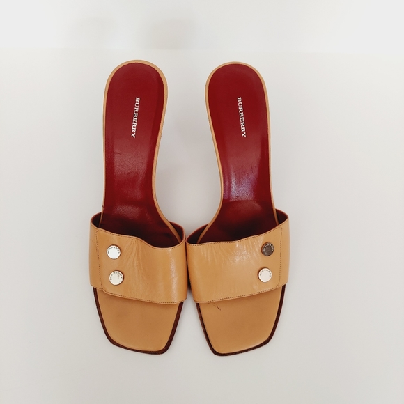 Vintage Burberry Leather Studded Accents Slides - Picture 3 of 15